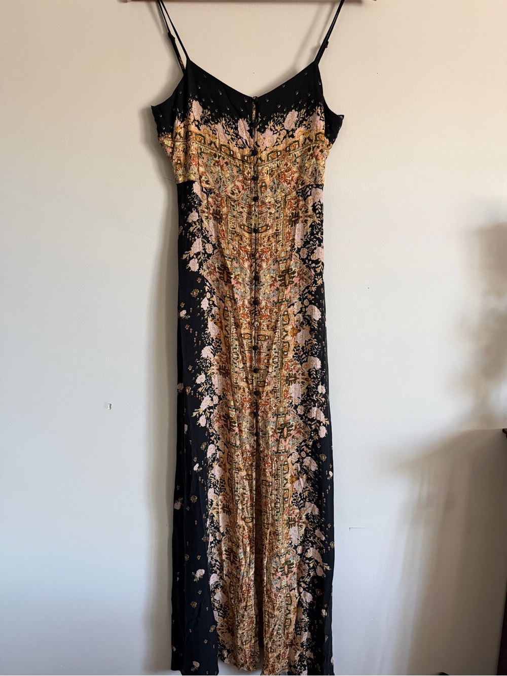 Free People Black Floral Print Slip Dress XS